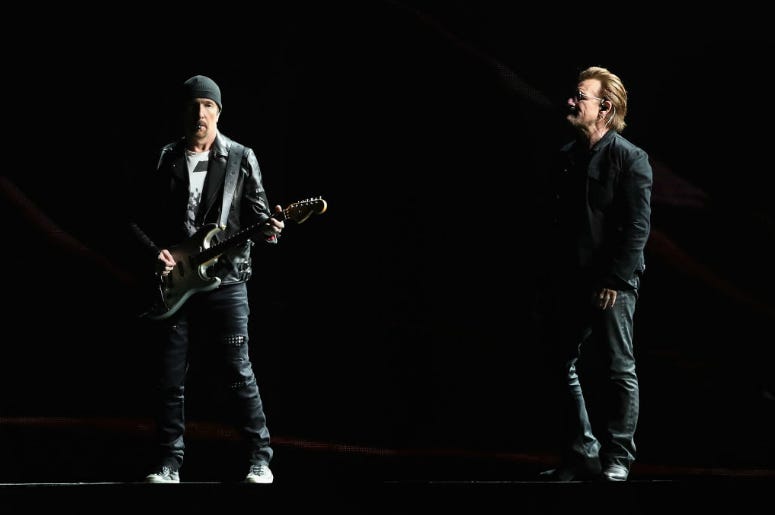 The Edge and Bono of U2 perform during The Joshua Tree Tour 2017 at University of Phoenix Stadium on September 19, 2017 in Glendale, Arizona. The Edge and Bono of U2 perform during The Joshua Tree Tour 2017 at University of Phoenix Stadium on September 19, 2017 in Glendale, Arizona.