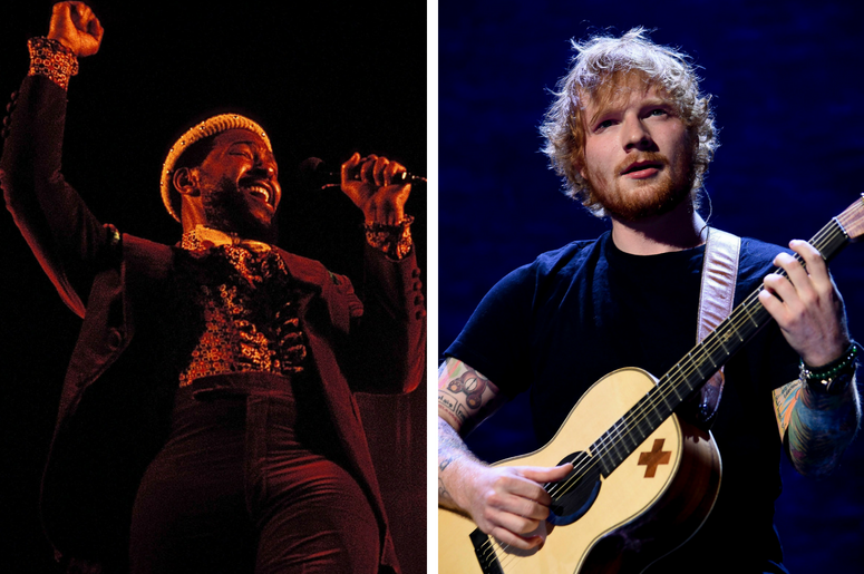Marvin Gaye / Ed Sheeran Nov 1974; File Photo; USA; Marvin Gaye performs. / Sept 9, 2015; Miami, FL, USA; Ed Sheeran performs at American Airlines Arenal.