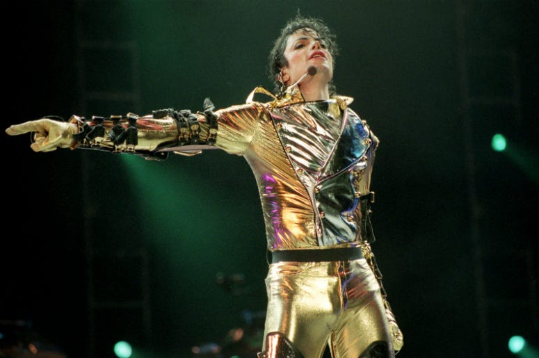 Michael Jackson Michael Jackson performs on stage during is 'HIStory' world tour concert at Ericsson Stadium November 10, 1996 in Auckland, New Zealand.