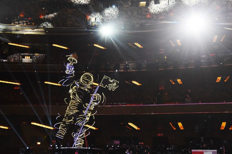 The MTV Moon Person Satue inside Radio City Music Hall for 2018 MTV Video Music Awards Press Junket on August 17, 2018 in New York City. The MTV Moon Person Satue inside Radio City Music Hall for 2018 MTV Video Music Awards Press Junket on August 17, 2018 in New York City.