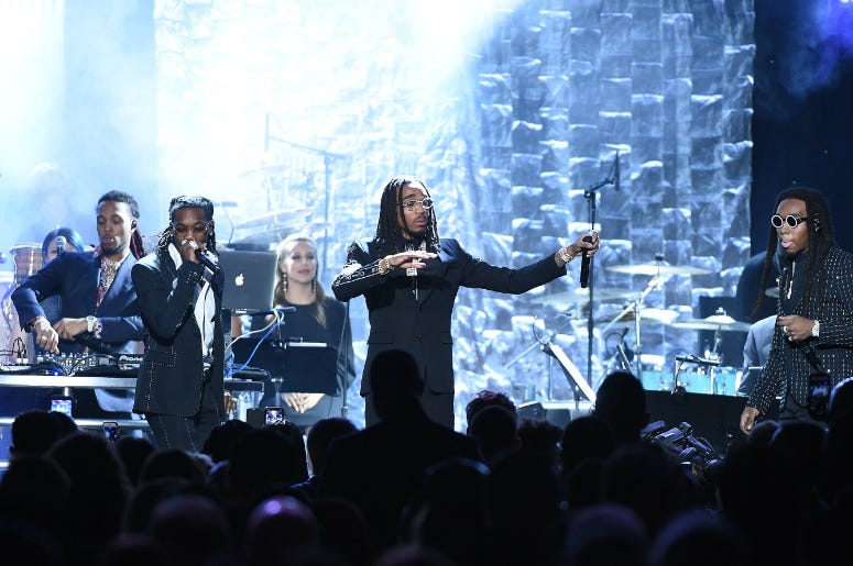 Migos perform at the 2018 Clive Davis Pre-Grammy Gala at the Sheraton New York Times Square Migos perform at the 2018 Clive Davis Pre-Grammy Gala at the Sheraton New York Times Square