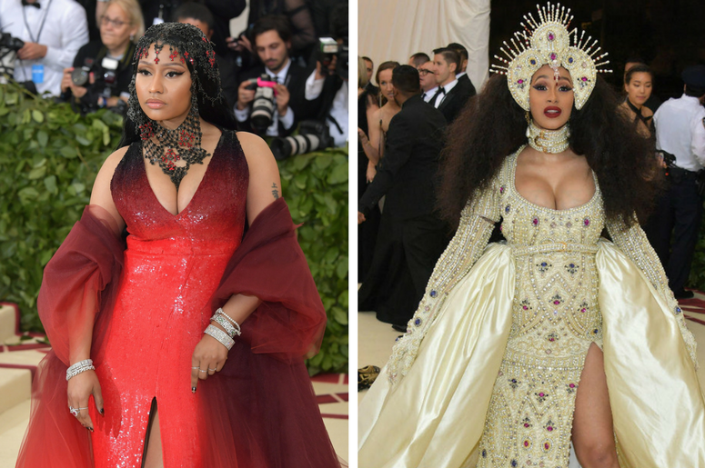 Nicki Minaj and Cardi B arriving at the Met Gala in New York City Nicki Minaj and Cardi B arriving at the Met Gala in New York City