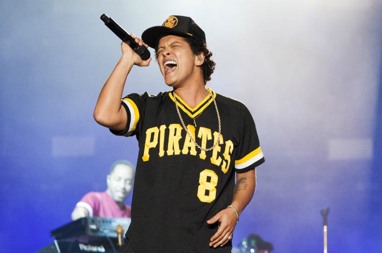 Bruno Mars NAPA, CA - MAY 27: Bruno Mars performs during the 2018 BottleRock Napa Valley at Napa Valley Expo on May 27, 2018 in Napa, California.