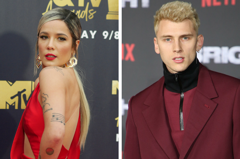 Halsey | Machine Gun Kelly 6/16/2018 - Halsey attending the 2018 MTV Movie and TV Awards held at the Barker Hangar in Los Angeles, USA. / 13 December 2017 - Los Angeles, California - Machine Gun Kelly. "Bright" Los Angeles Premiere held at Regency Village Theatre.