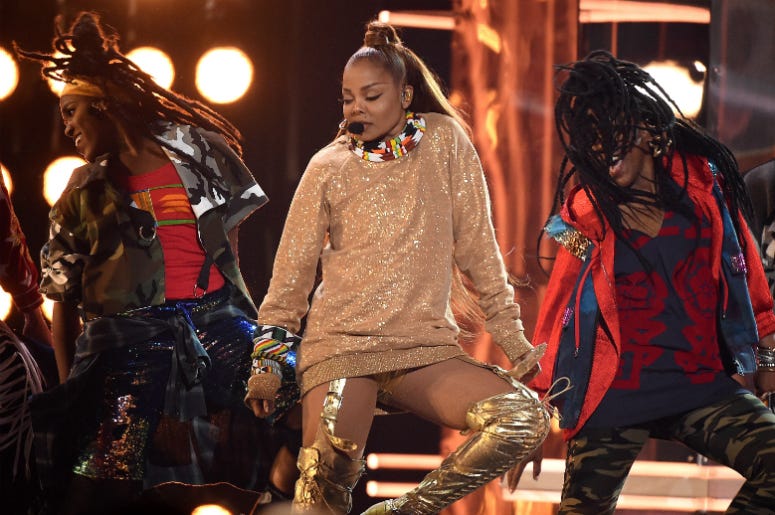 Janet Jackson LAS VEGAS, NV - MAY 20: Janet Jackson performs on the 2018 Billboard Music Awards at MGM Grand Garden Arena on May 20, 2018 in Las Vegas, Nevada.