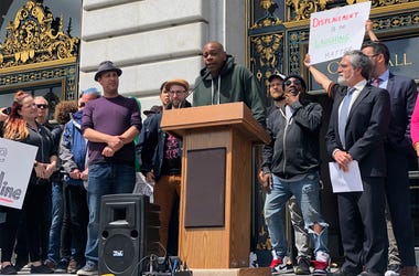 Comedians Dave Chappelle and others rally to save Punch Line Comedy Club in front of San Francisco's City Hall. Comedians Dave Chappelle and others rally to save Punch Line Comedy Club in front of San Francisco's City Hall. (Photo credit: Carrie Hodousek/KCBS Radio)