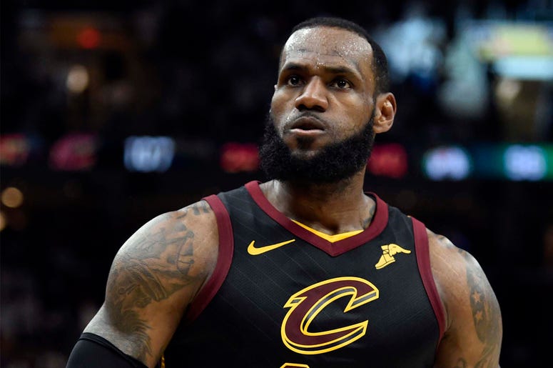 Cleveland Cavaliers' LeBron James May 25, 2018; Cleveland, OH, USA; Cleveland Cavaliers forward LeBron James (23) reacts after a play against the Boston Celtics during the fourth quarter in game six of the Eastern conference finals of the 2018 NBA Playoffs at Quicken Loans Arena.