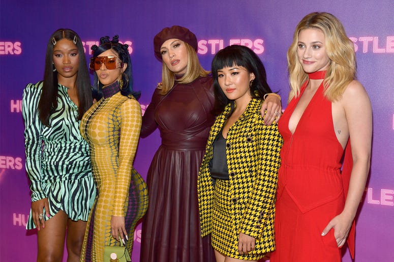 Keke Palmer, Cardi B, Jennifer Lopez, Constance Wu, and Lili Reinhart of 'Hustlers' movie LOS ANGELES, CALIFORNIA - AUGUST 25: (L-R) Keke Palmer, Cardi B, Jennifer Lopez, Constance Wu, and Lili Reinhart attend STX Entertainment's "Hustlers" Photo Call at Four Seasons Los Angeles at Beverly Hills on August 25, 2019 in Los Angeles, California. (