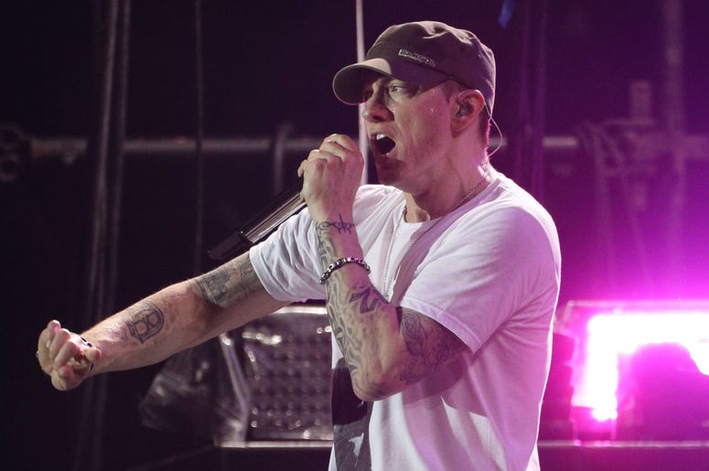 Eminem 12/14/2017 - Embargoed to 1800 Monday January 15 File photo dated 24/08/13 of Eminem, who has a good chance of finally knocking Ed Sheeran off the top of the charts this week with his single River. (Photo by PA Images/Sipa USA)