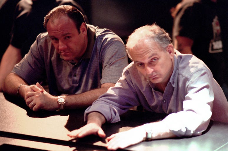 The late James Gandolfini and Soprano's creator David Chase The Sopranos, HBO's Hit Series About A Modern-Day Mob Boss Caught Between Responsibilities To His Family And His 'Family,' Debuts New Episodes On Sunday Nights. Pictured: Series Star James Gandolfini And David Chase, The Show's Creator.