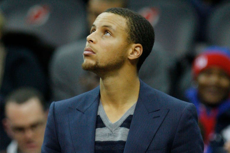 Stephen Curry Jan 18, 2012; Newark, NJ, USA; Golden State Warriors point guard Stephen Curry not suited for game against the New Jersey Nets at the Prudential Center. New Jersey Nets defeat the Golden State Warriors 107-100. Mandatory Credit: Jim O'Connor-USA TODAY Spo