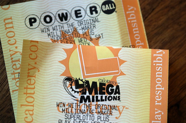 Powerball and Mega Millions Lottery Tickets SAN ANSELMO, CA - JANUARY 03: Powerball and Mega Millions lottery tickets are displayed on January 3, 2018 in San Anselmo, California. The Powerball jackpot and Mega Millions jackpots are both over $400 million at the same time for the first time. The Meg