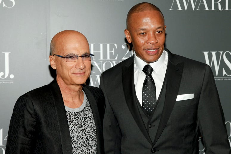 AP18178698616982 In this Nov. 5, 2014 file photo, Jimmy Iovine, left, and Dr. Dre, right, attend the WSJ. Magazine 2014 Innovator Awards in New York. A jury has found that Dr. Dre, music mogul Jimmy Iovine and their headphone company Beats Electronics owe a former partner
