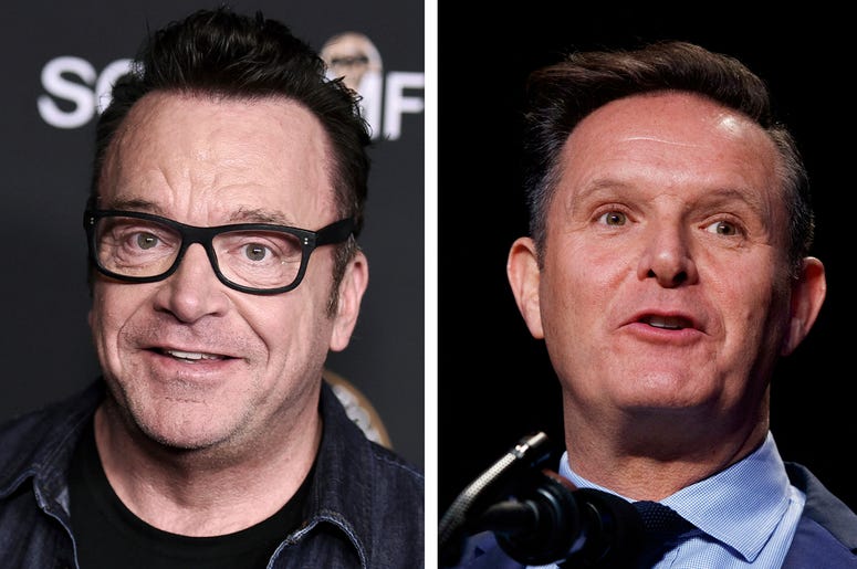 AP18260448094523 In this combination of photos, Tom Arnold, left, attends a premiere on Oct. 10, 2017, in Los Angeles and Mark Burnett speaks during the National Prayer Breakfast on Feb. 2, 2017, in Washington. A scuffle between Arnold and Burnett a producer of "The Appre