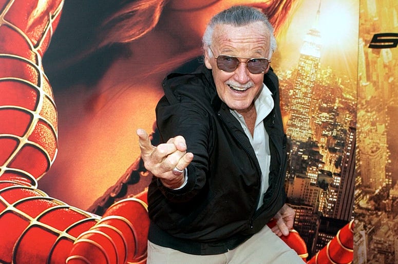 AP18316676311928 In this June 22, 2004, file photo, Spiderman creator and "Spider-Man 2" executive producer Stan Lee poses for photographers at the premiere of "Spider-Man 2" in Los Angeles. Comic book genius Lee, the architect of the contemporary comic book, has died. He