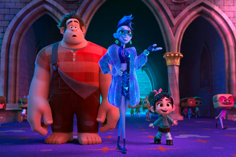 "Ralph Breaks the Internet" This image released by Disney shows characters, from left, Ralph, voiced by John C. Reilly, Yess, voiced by Taraji P. Henson and Vanellope von Schweetz, voiced by Sarah Silverman in a scene from "Ralph Breaks the Internet." Studios on Sunday, Nov. 25, 201