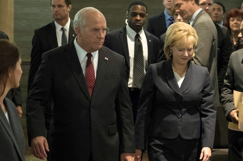 AP18339797038809 This image released by Annapurna Pictures shows Christian Bale as Dick Cheney, left, and Amy Adams as Lynne Cheney in a scene from "Vice." On Thursday, Dec. 6, 2018, the film was nominated for a Golden Globe award for best motion picture musical or comedy