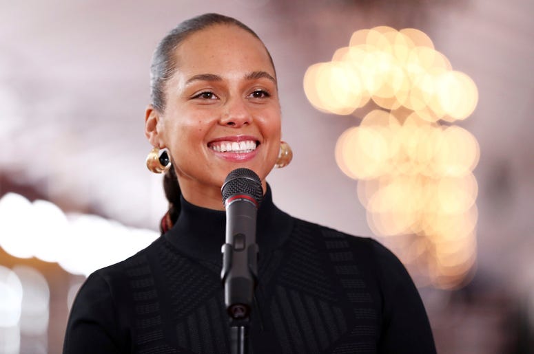 AP19038727907863 Host Alicia Keys speaks to the media after rolling out the red carpet for the 61st annual Grammy Awards on Thursday, Feb. 7, 2019, in Los Angeles. The 61st Grammy Awards will be held on Sunday, Feb. 10. (Photo by Matt Sayles/Invision/AP)
