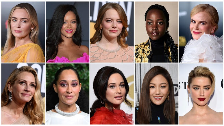 AP19044631110306 This combination of photos shows entertainers, from top left, Emily Blunt, Rihanna, Emma Stone, Lupita Nyong'o, Nicole Kidman, and bottom from left, Julia Roberts Tracee Ellis Ross, Kacey Musgraves, Constance Wu and Amber Heard, who were named Hollywood’s