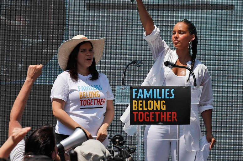 AP19069842029320 In this June 30, 2018 file photo, America Ferrera, left, with Alicia Keys, attends a protest against the Trump administration's approach to illegal border crossings and separation of children from immigrant parents in Lafayette Square across from the Whit