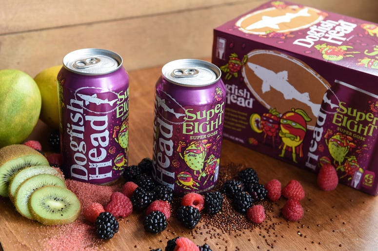 AP19082660163999 In this undated photo provided by Dogfish Head Craft Brewery, cans of Dogfish's SuperEight beer are displayed on a table in Milton, Del. (Dogfish Head Craft Brewery via AP)