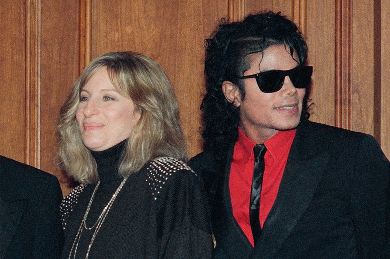 AP19082811171424 In this Dec. 14, 1986, file photo, singers Barbra Streisand and Michael Jackson attend the Scopus Awards of the American Friends of the Hebrew University ceremony in Los Angeles.