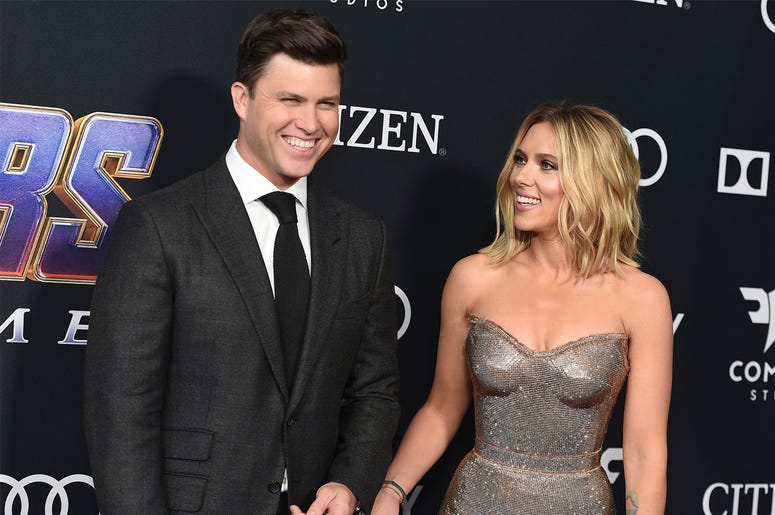 AP19139846947199 In this April 22, 2019, file photo, Colin Jost, left, and Scarlett Johansson arrive at the premiere of "Avengers: Endgame" at the Los Angeles Convention Center. (Photo by Jordan Strauss/Invision/AP, File)