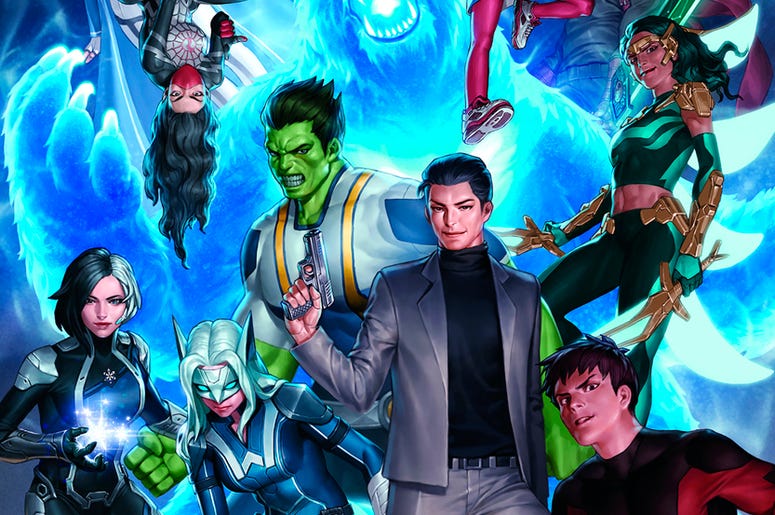 AP19142829093404 This image provided by Marvel shows the cover of the first issue in "Agents of Atlas," Marvel Comics' five-part standalone comic book series set to roll out in August 2019. (Jung-Geun Yoon/Marvel via AP)