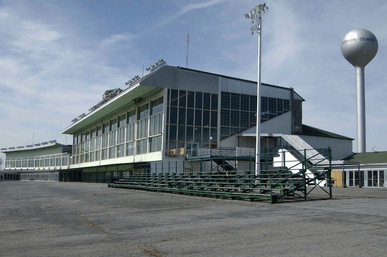 AP19175544312056 This March 30, 2004 file photo, shows the grand stands at Vernon Downs in Verona, N.Y. A smaller Woodstock 50 festival could possibly be held at the upstate New York harness track and casino. (AP Photo/Kevin Rivoli, File)