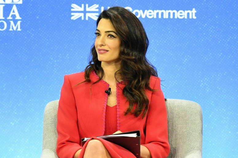 AP19191534318425 Amal Clooney spekas during the Global Conference for Media Freedom at The Printworks in London, Wednesday, July 10, 2019. (Dominic Lipinski/PA via AP)