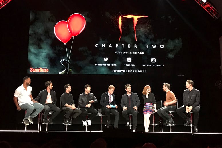 AP19199226900631 Casts of "It: Chapter Two" sit at a Comic-Con event Wednesday night, July 17, 2019 at the Spreckels Theater in San Diego, California. (AP Photo/Lindsey D. Bahr)