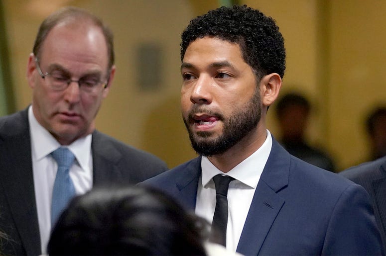 AP19232408488500 In this March 14, 2019 file photo, "Empire" actor Jussie Smollett, stands before Cook County Circuit Court Judge Steven Watkins where he pled not guilty at the Leighton Criminal Court Building, in Chicago. (E. Jason Wambsgans/Chicago Tribune via AP, Pool)