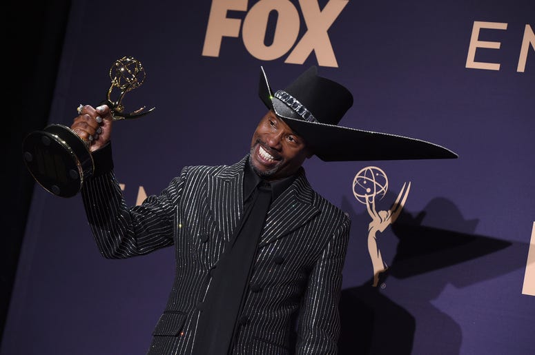 AP19266124131024 Billy Porter, winner of the award for outstanding lead actor in a drama series for "Pose," poses in the press room at the 71st Primetime Emmy Awards on Sunday, Sept. 22, 2019, at the Microsoft Theater in Los Angeles. (Photo by Jordan Strauss/Invision/AP)