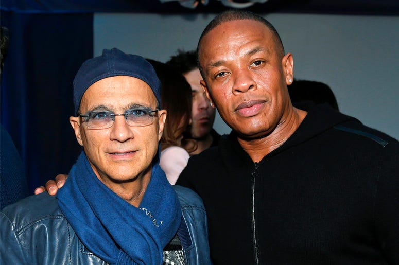 AP19275029561263 This Feb. 10, 2013 file photo shows music industry entrepreneur Jimmy Iovine, left, and hip-hop mogul Dr. Dre at a Grammy Party in Los Angeles. (Photo by Todd Williamson/Invision/AP, File)
