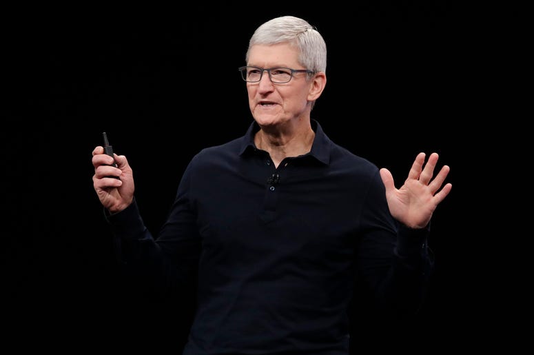 AP19308574017281 In this June 3, 2019, file photo Apple CEO Tim Cook speaks at the Apple Worldwide Developers Conference in San Jose, California. (AP Photo/Jeff Chiu, File)