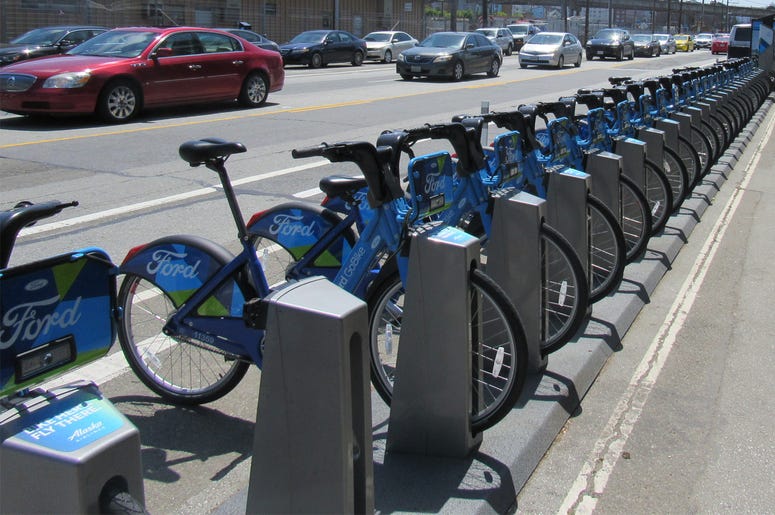 Ford GOBikes on Townsend Street in San Francisco Ford GOBikes on Townsend Street in San Francisco (Photo credit: KCBS Radio)
