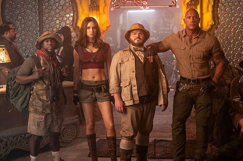 Kevin Hart, Karen Gillan, Jack Black, and Dwayne Johnson in 'Jumanji: The Next Level' Kevin Hart, Karen Gillan, Jack Black, and Dwayne Johnson in 'Jumanji: The Next Level' (Photo credit: Sony Pictures)