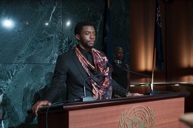 Chadwick Boseman and Florence Kasumba in "Black Panther" Chadwick Boseman and Florence Kasumba in "Black Panther"