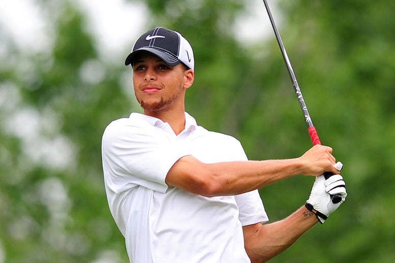 Golden State Warriors' Stephen Curry Golden State Warriors' Stephen Curry watches his drive during the Hooptee Celebrity Golf Classic at the Golf Club at Ballantyne in Charlotte, North Carolina, on Thursday, July 12, 2012. (Photo by Jeff Siner/Charlotte Observer/MCT/Sipa USA)