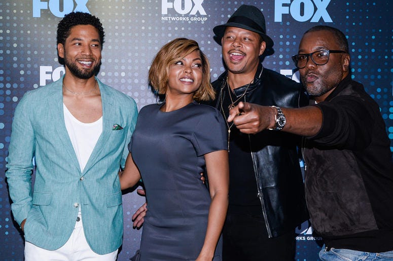 Jussie Smollett, Taraji P. Henson, Terrence Howard and Lee Daniels of 'Empire' NEW YORK, NY - MAY 15: Jussie Smollett, Taraji P. Henson, Terrence Howard and Lee Daniels attend the 2017 Fox Programming Presentation party at the Wollman Rink in Central Park on May 15, 2017 in New York City. (Photo by Anthony Behar/Fox/PictureGroup)