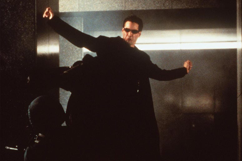 Keanu Reeves stars in 1999's "The Matrix" 374770 03: 1999 Keanu Reeves stars in "The Matrix." 1999 Warner Bros. and Village Roadshow Film.