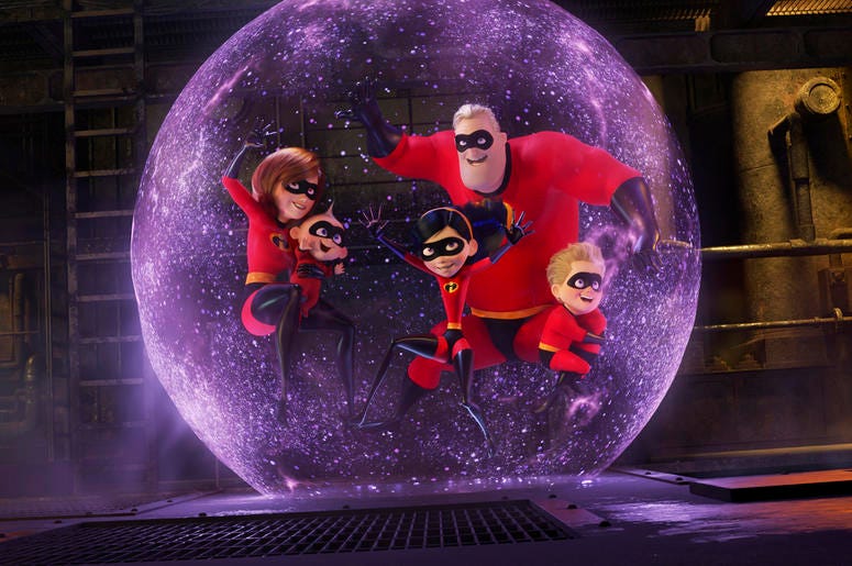 Disney-Pixar's 'Incredibles 2' This image released by Disney Pixar shows a scene from "Incredibles 2," in theaters on June 15. (Disney/Pixar via AP)