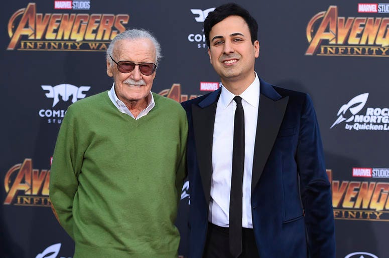 AP18163609783960 In this April 23, 2018 file photo, Stan Lee, left, and Keya Morgan arrive at the world premiere of "Avengers: Infinity War" in Los Angeles. Lee has taken out a restraining order against Morgan who had been acting as his business manager and close adviser.