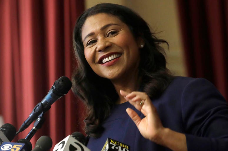 AP18165663635128 Incoming mayor London Breed smiles while speaking at Rosa Parks Elementary School in San Francisco, Thursday, June 14, 2018. It is now the job of Breed, the first black woman elected mayor of the city, to unite a wealthy but frustrated San Francisco, wher