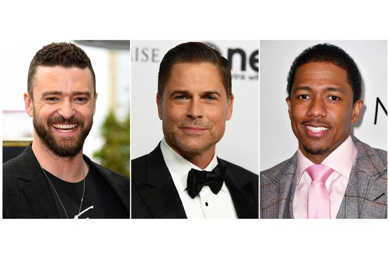 AP18214672773202 This combination photo shows, from left, actor-singer Justin Timberlake, actor Rob Lowe and comedian-TV host Nick Cannon who are involved in three game shows debuting on Fox. Timberlake co-created and will executive produce "Spin the Wheel." Lowe will hos