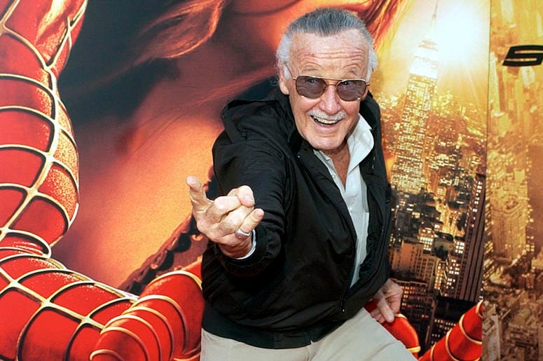 AP18316676311928 In this June 22, 2004, file photo, Spiderman creator and "Spider-Man 2" executive producer Stan Lee poses for photographers at the premiere of "Spider-Man 2" in Los Angeles. Comic book genius Lee, the architect of the contemporary comic book, has died. He