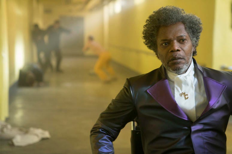 AP19019161299985 This image released by Universal Pictures shows Samuel L. Jackson in a scene from M. Night Shyamalan's "Glass." (Jessica Kourkounis/Universal Pictures via AP)