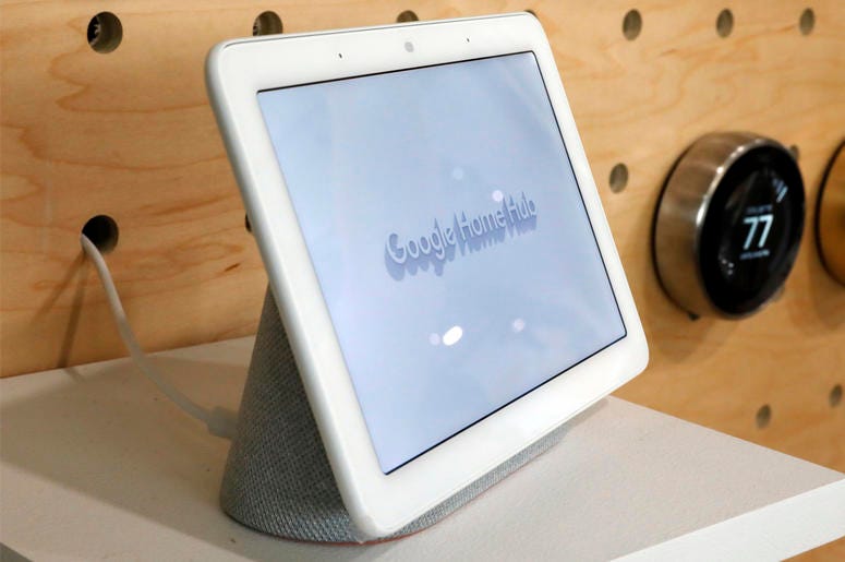 AP19122582681747 In this Oct. 9, 2018, file photo a Google Home Hub is displayed in New York. (AP Photo/Richard Drew, File)