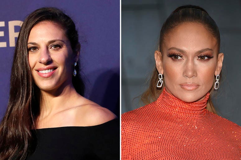 AP19194220685953 In this combination of file photos Carli Lloyd smiles prior to the women's soccer World Cup France 2019 draw, in Boulogne-Billancourt, outside Paris, on Dec. 8, 2018 and Jennifer Lopez attends the CFDA Fashion Awards at the Brooklyn Museum on June 3, 2019