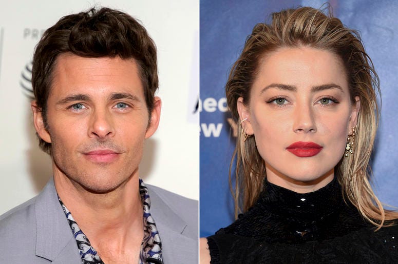 AP19213830734667 This combination photo shows actor James Marsden at a screening of "Westworld" during the 2018 Tribeca Film Festival in New York on April 19, 2018, left, and actress Amber Heard at the Planned Parenthood of New York City spring gala benefit in New York on